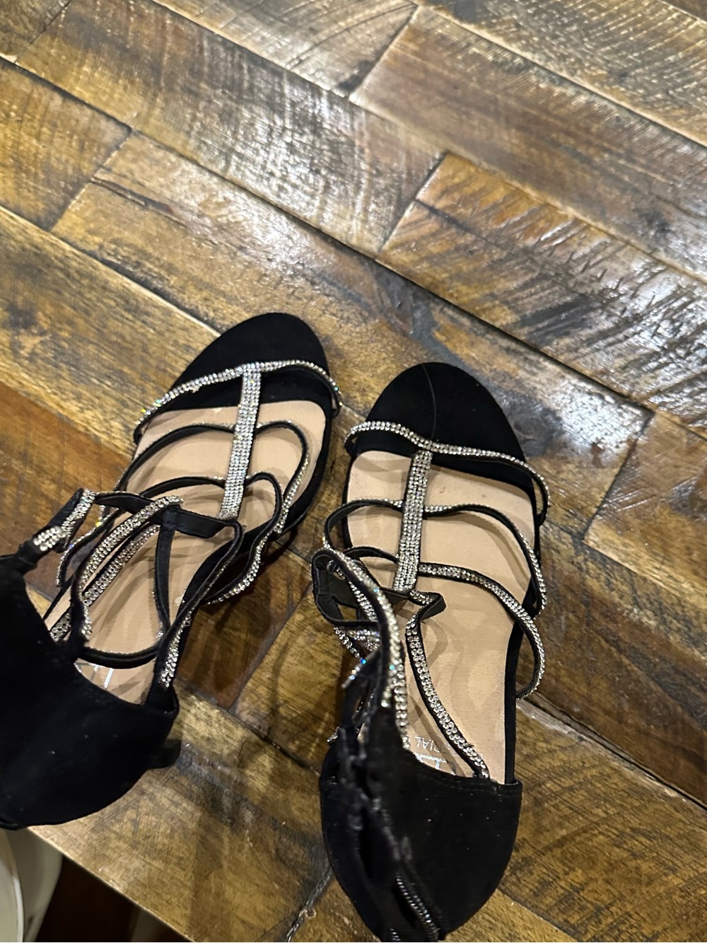 Elegant Black Strappy Rhinestone Women's Flats